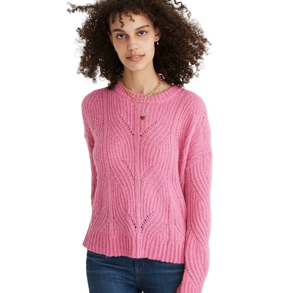 Madewell Charley Pullover Sweater Pink Size Small EUC Cable Knit Breast Cancer
